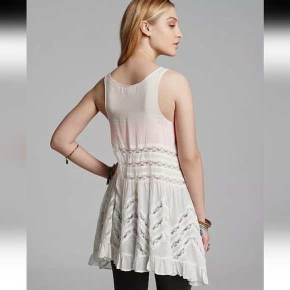 Intimately Free People Voile Lace Trapeze Tunic Slip Mini Dress Sz Small Yellow - Picture 3 of 12